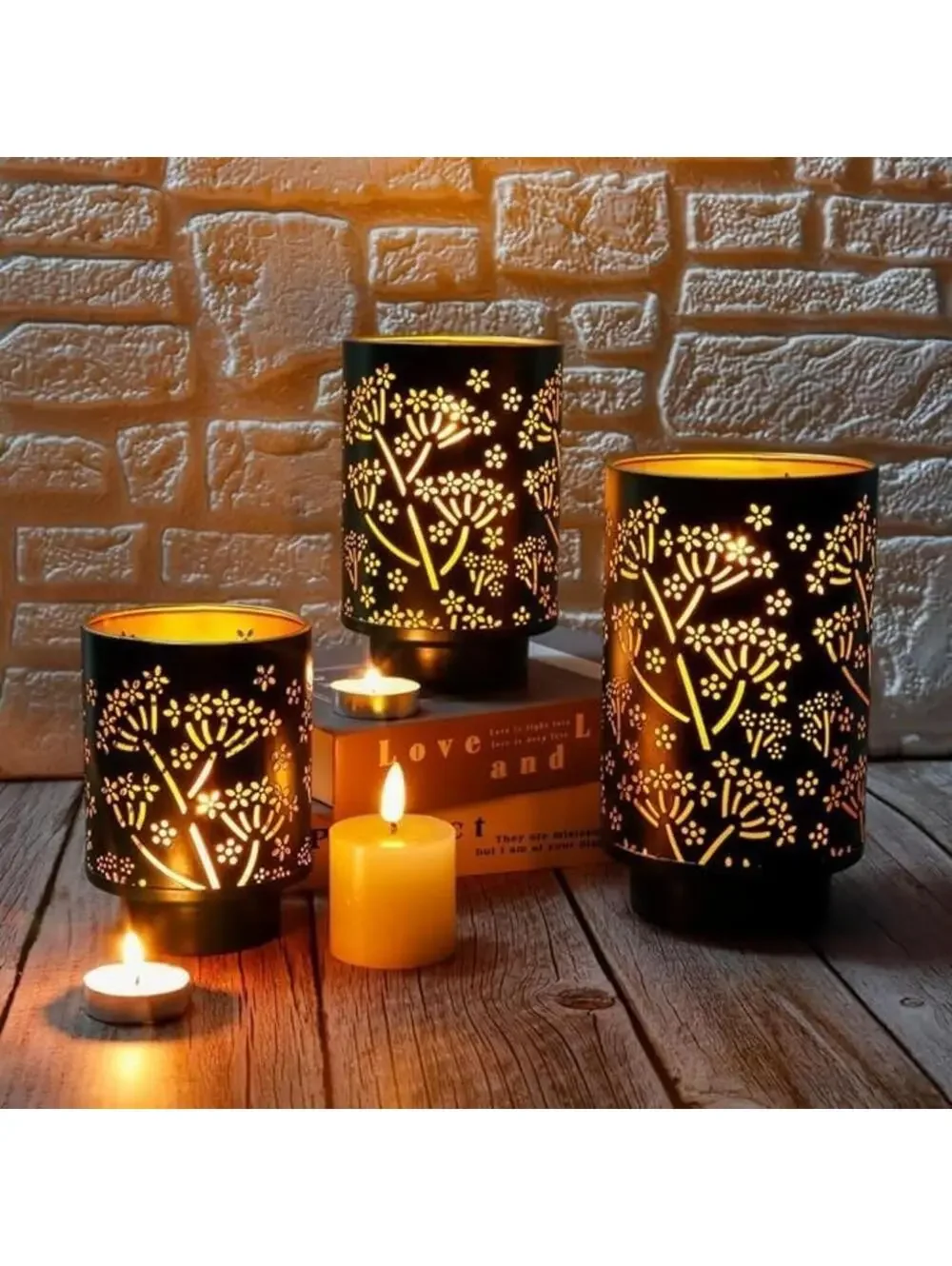 Illuminating Candle Holders 3pc Set Green Modern Farmhouse Candle Display Decor